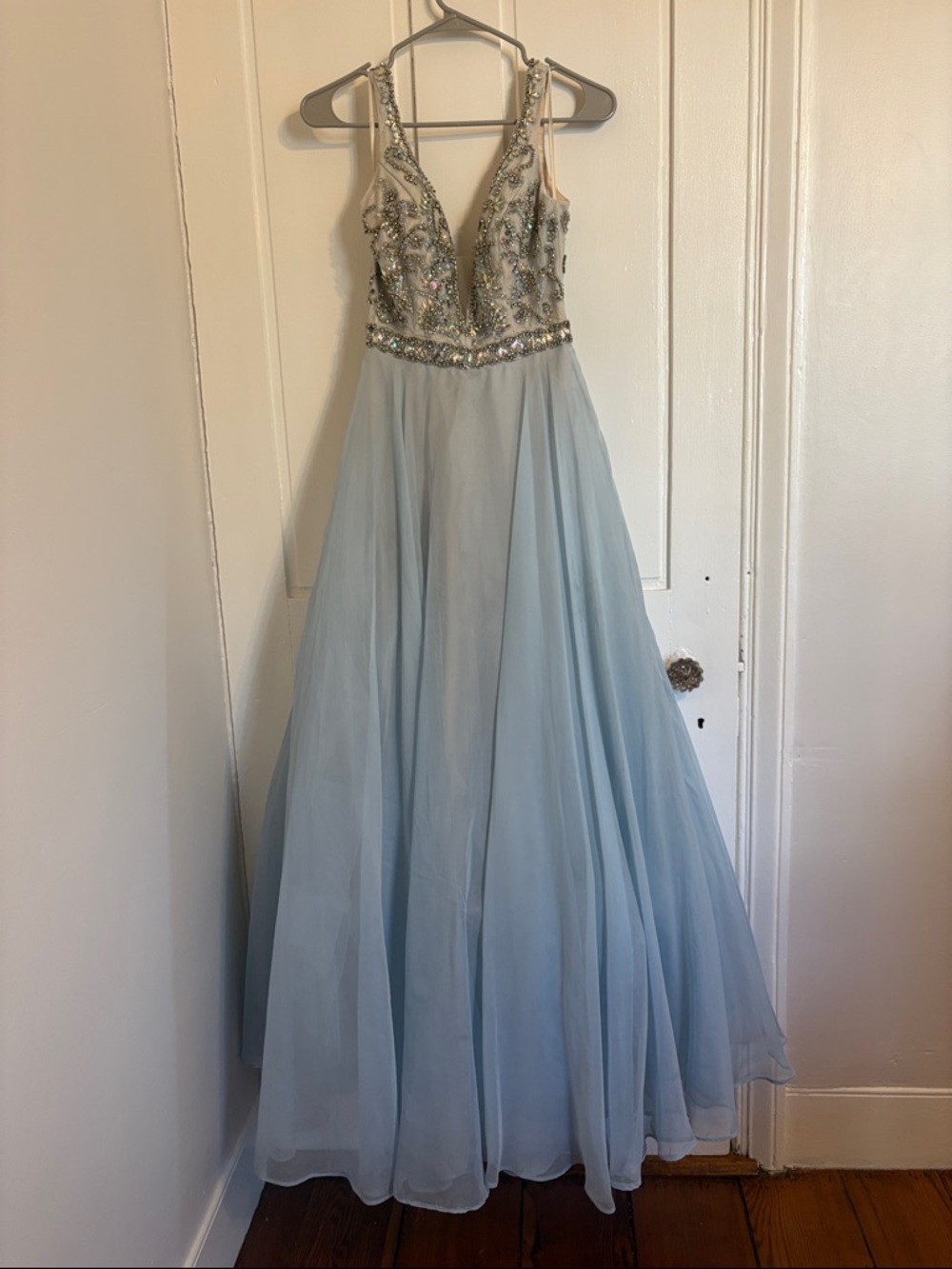 Mac Duggal Powder Blue Beaded A-Line Prom Gown